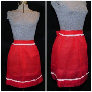Vintage 50s Red Illusion Organza & Lace Fancy Hostess Apron July 4th, Christmas